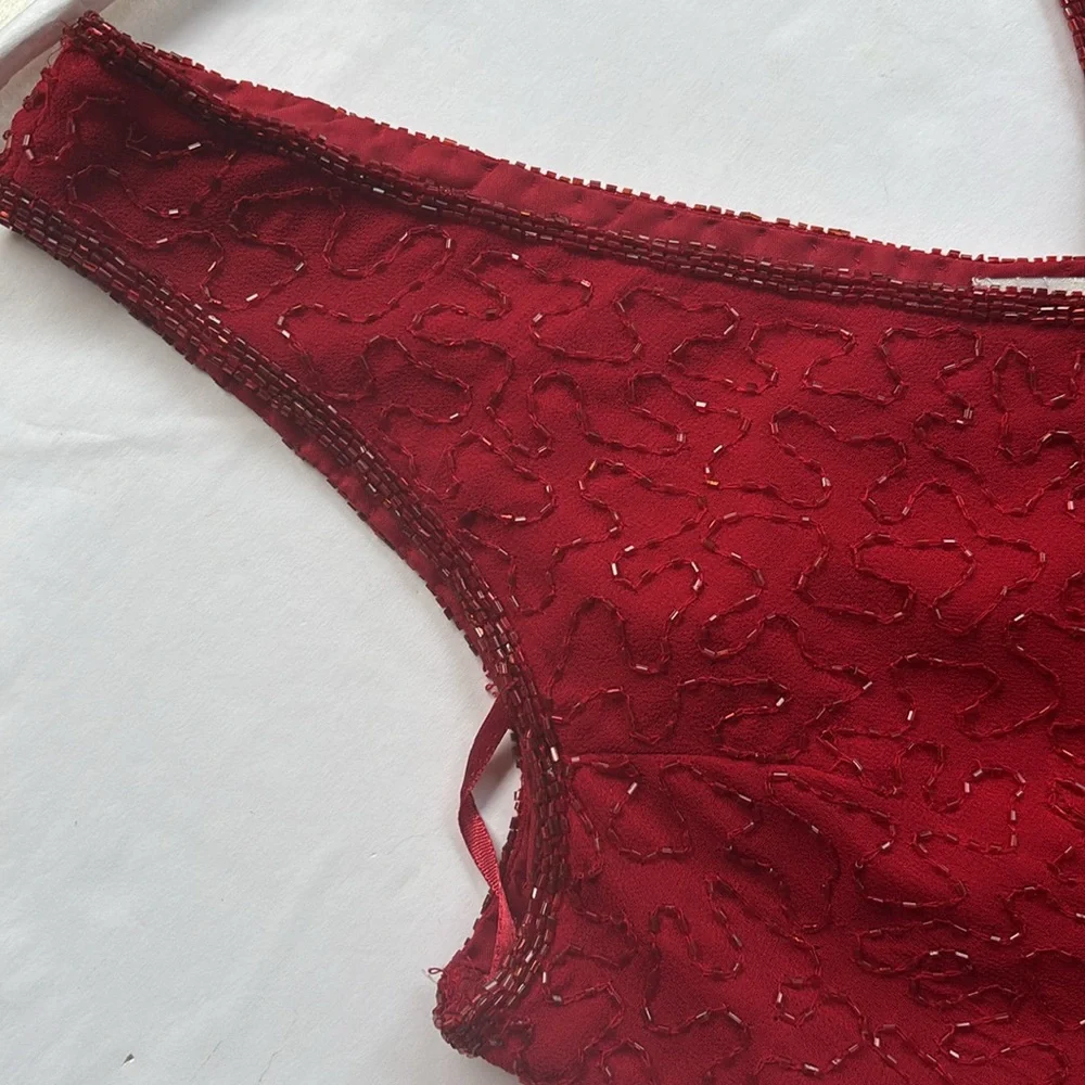 Vintage J Kara 90 2000 Beaded Short Gown Dress Flapper Red Medium y2k Nordstrom - Picture 10 of 17